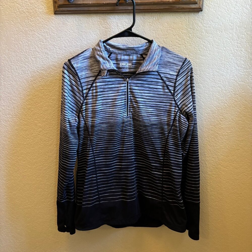 Womens Black/Grey 1/4 zip pullover, size large, Kirkland Signature